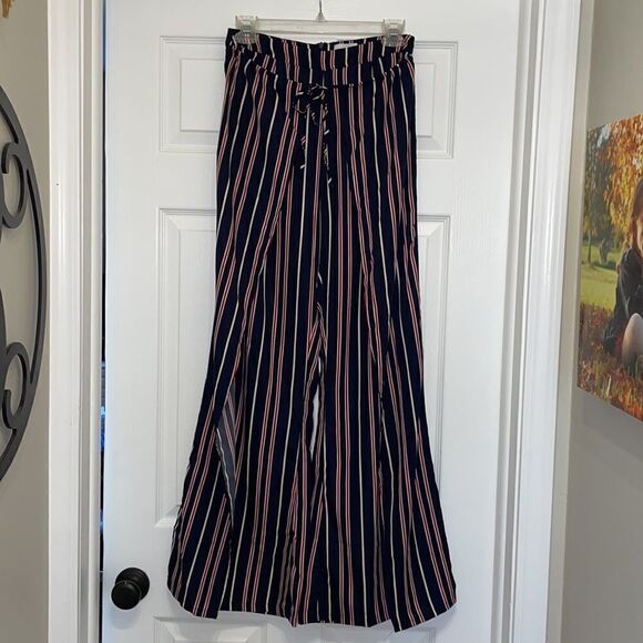 Revolve Superdown Morgan Navy, Red and White Striped Tie Front Pants - Picture 4 of 12